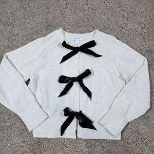 Amazon Essentials Women's Cream Cardigan with Black Bows Onfront Size L. Worn1x!